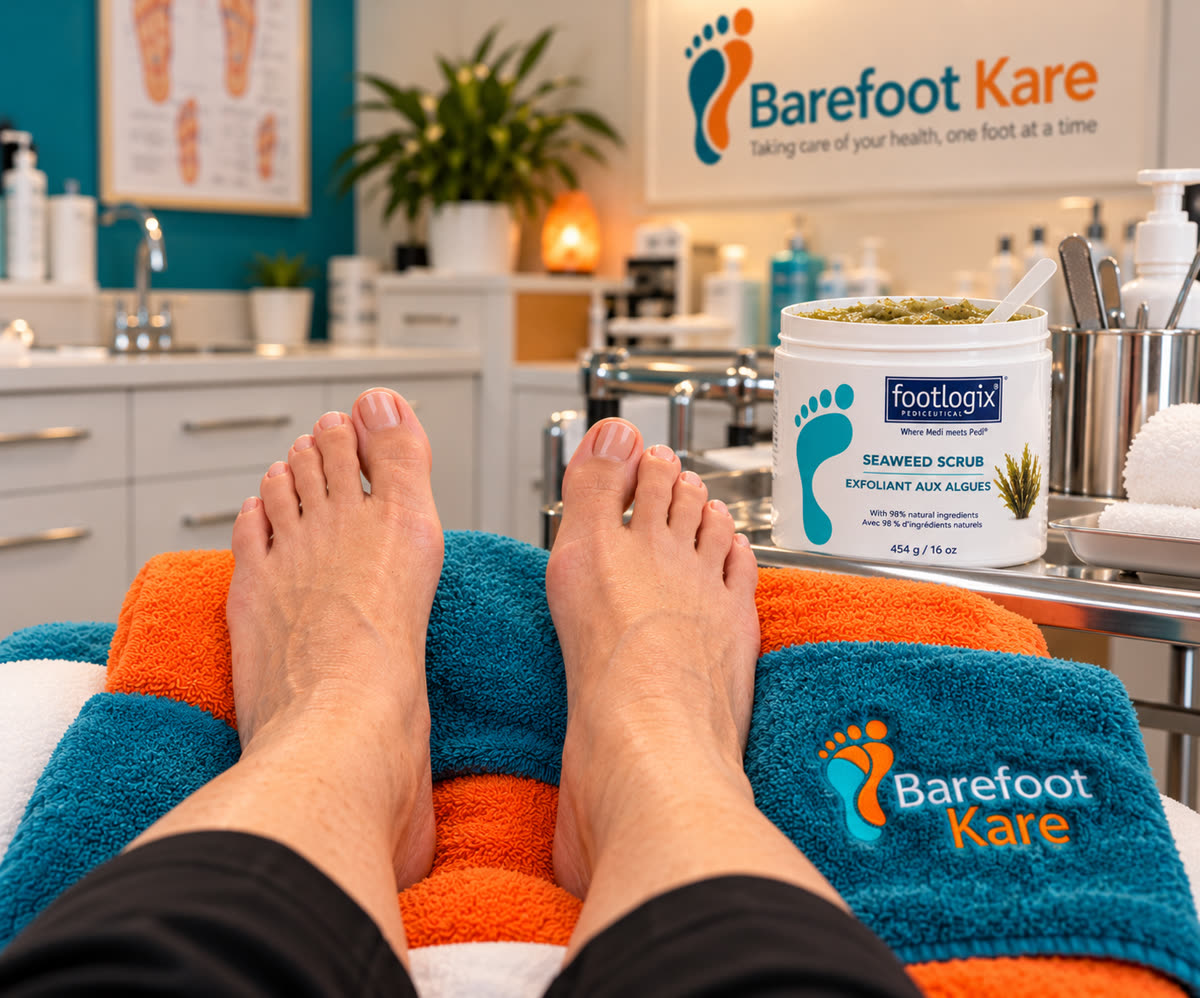 Relaxing foot scrub and hot towel treatment at Barefoot Kare